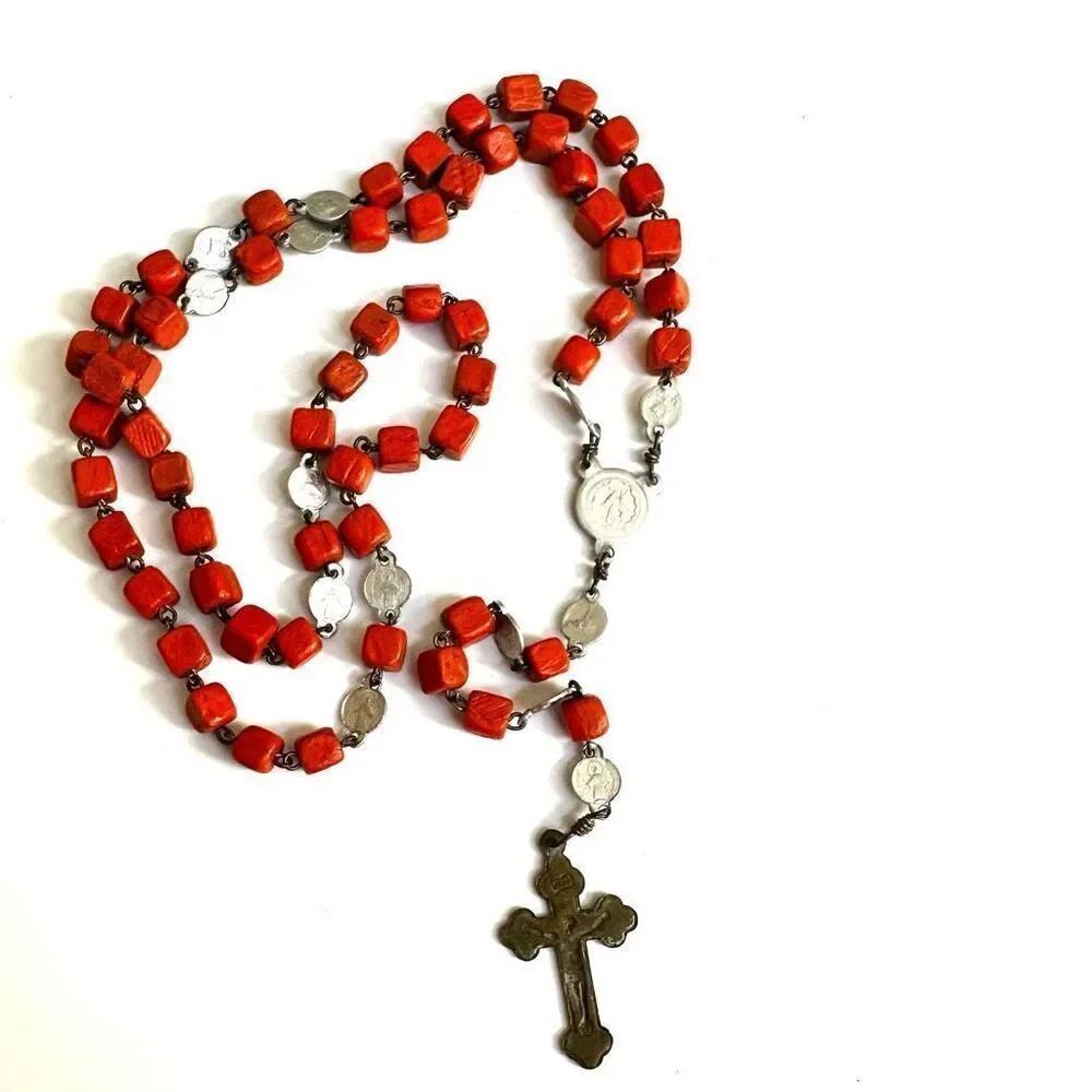 Orange beaded vintage rosary
